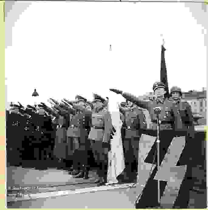Flemish members of the SS giving the Nazi salute in Antwerp