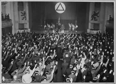 A venue with people sitting