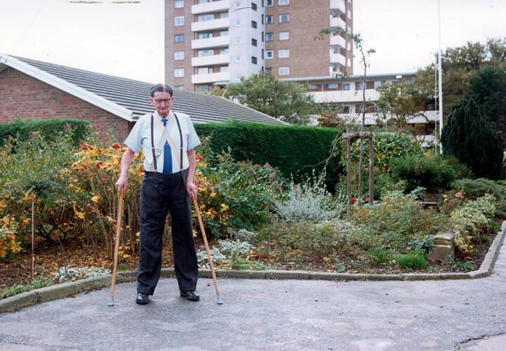 Jim Mills today, with crutches.
