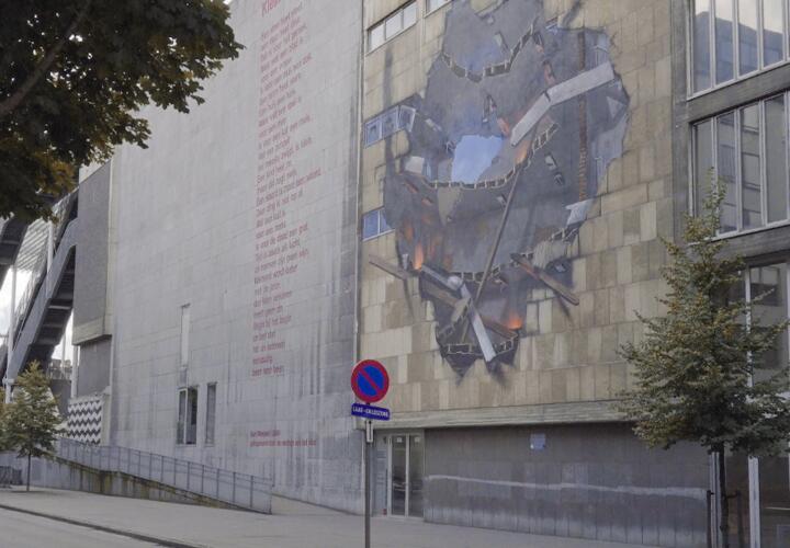 Muurschildering aan het Theaterplein toont gevolgen van de inslag