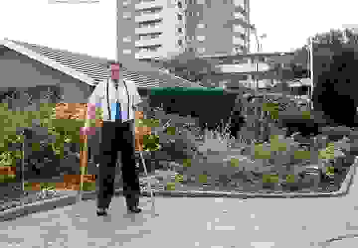 Jim Mills today, with crutches.