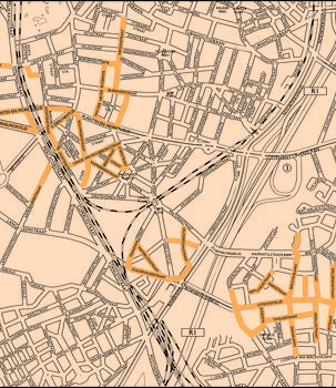 A map indicating the streets where the second raid took place