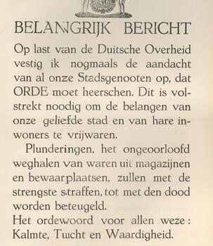 Poster with a call to order by Mayor Delwaide