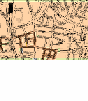 A map indicating the streets where the first raid took place