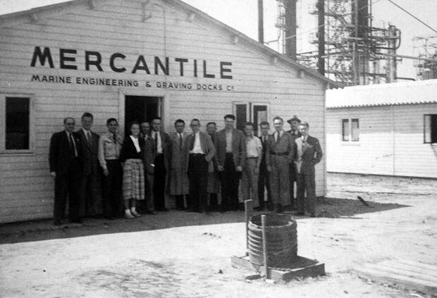 Workers in front of the Mercantile plant