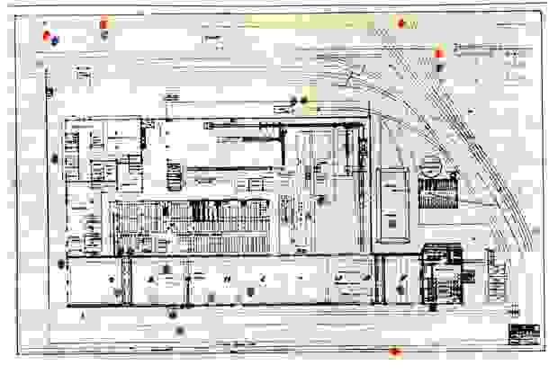 A map of the Ford factory indicating where the bombs fell