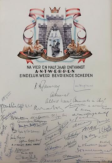 A tribute announcing the reopening of Antwerp’s port