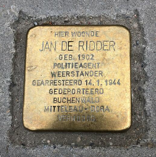 A Jewish Stolperstein for Jan De Ridder, born in 1902 and arrested on 14/1/1944
