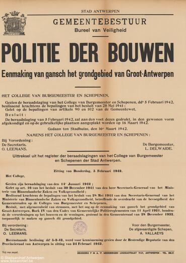 Announcement of the creation of Greater-Antwerp by the town council