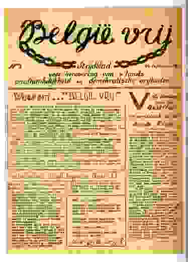 A clandestine flyer reading 'België vrij/free Belgium'